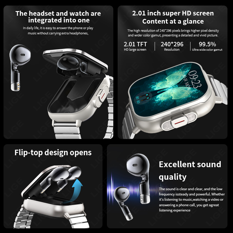 LIGE TWS 2 In 1 Smart Watch Wi - đánh giá và giá Smartwatch Headset