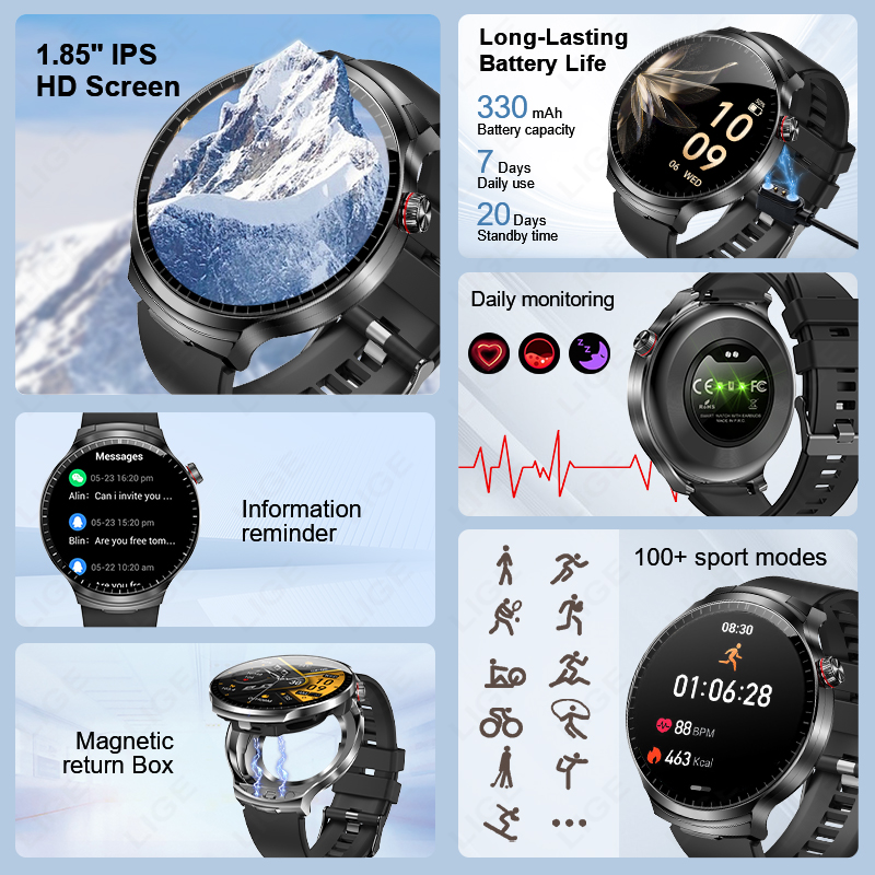 LIGE 2 In 1 TWS Headset Smart  - đánh giá và giá Smartwatch Headset