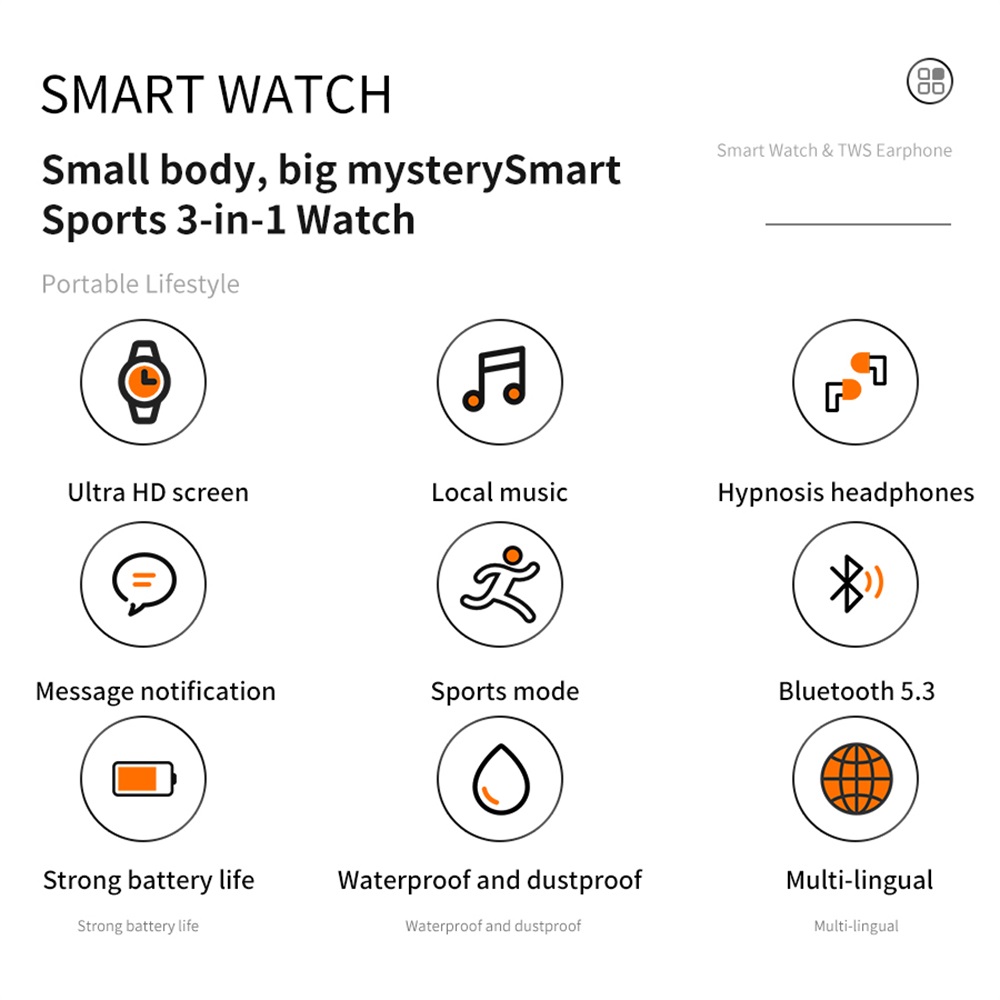 TWS Bluetooth Headset Music Pl - đánh giá và giá Smartwatch Headset